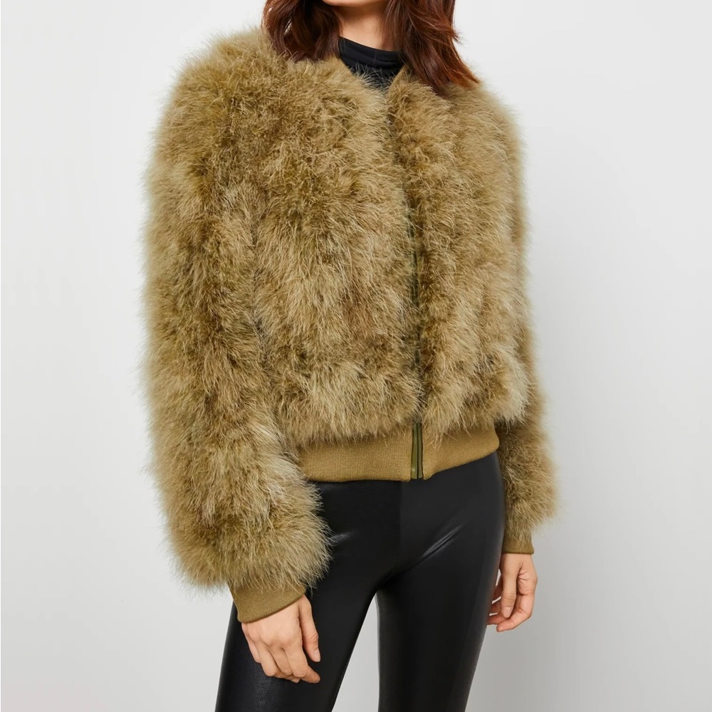 BCBGMAXAZRIA FEATHER BOMBER JACKET